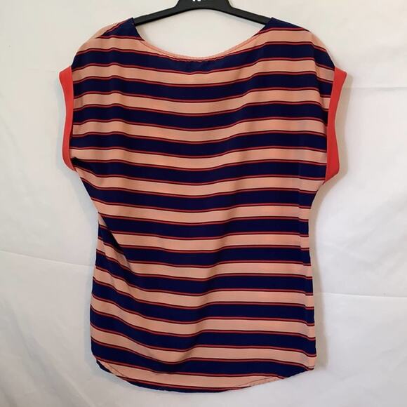 Old Navy Orange & Blue Striped Cuff Sleeve Blouse - Picture 4 of 8